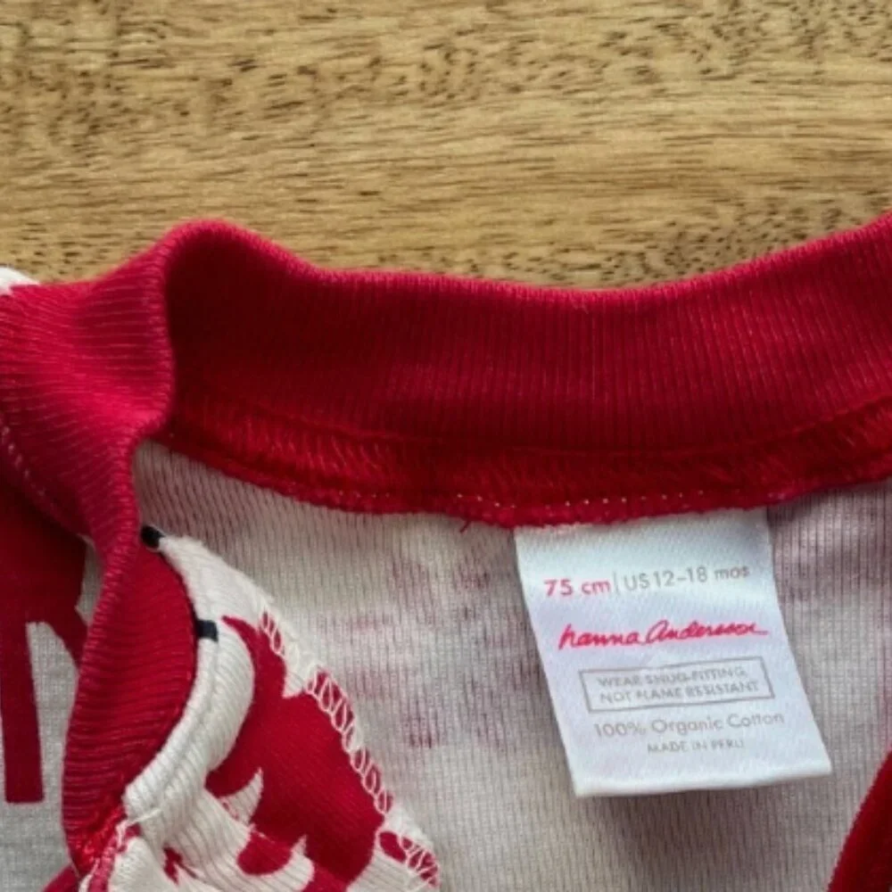 Hanna Andersson Red and White Kids Pajamas Reindeer Christmas Size 12-18 months